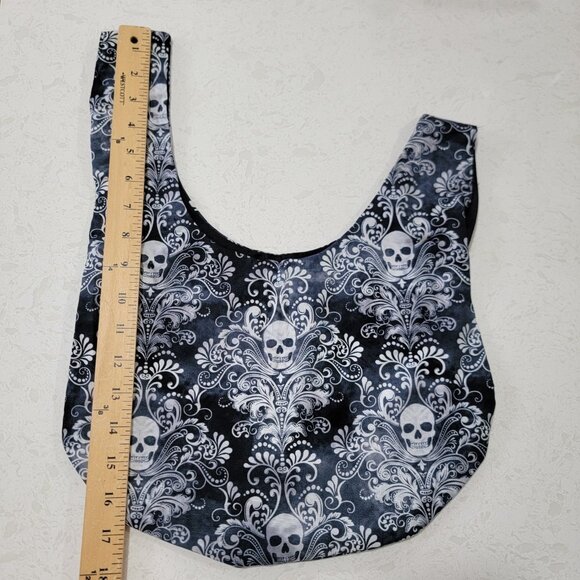 Skull and Floral Fabric Tote Bag  Double Handles Goth Emo Grunge Bag - Picture 4 of 6